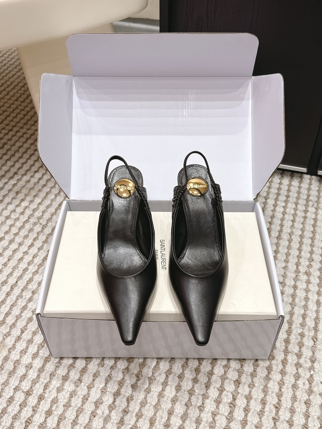 Deluxe YSL Anne-Marie 75 Leather Replica Slingback Pumps - Image 2