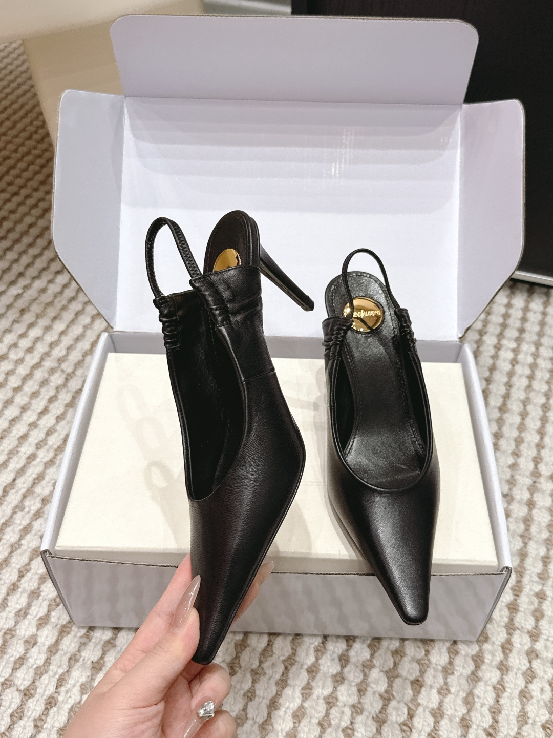 Deluxe YSL Anne-Marie 75 Leather Replica Slingback Pumps - Image 5