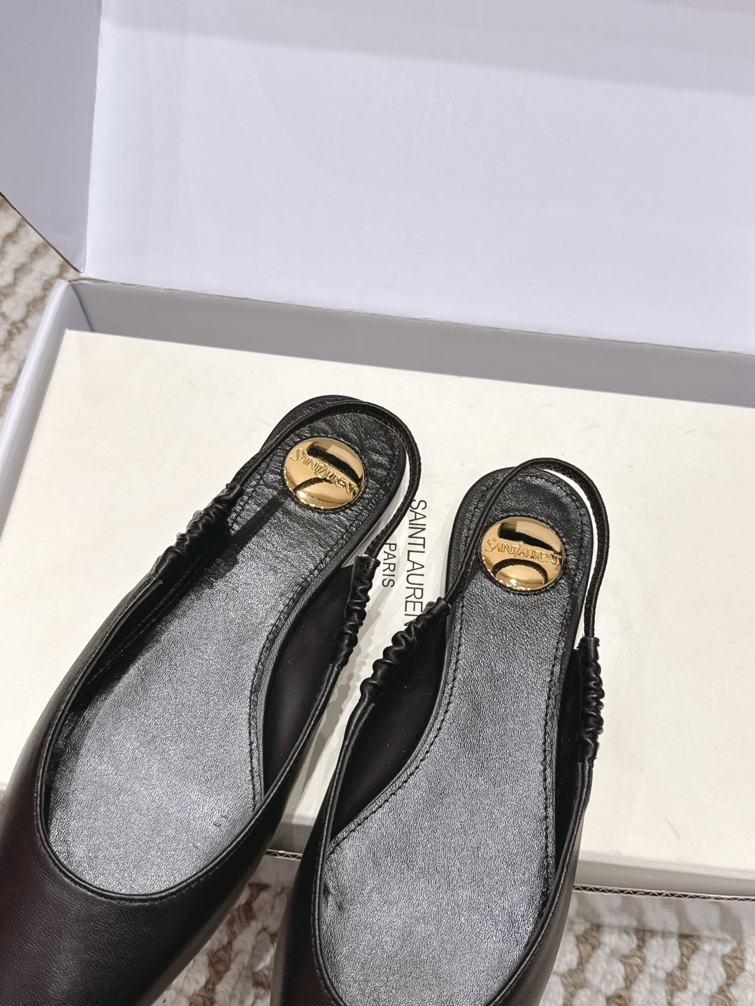 Deluxe YSL Anne-Marie Replica Leather Slingback Flats - Image 8