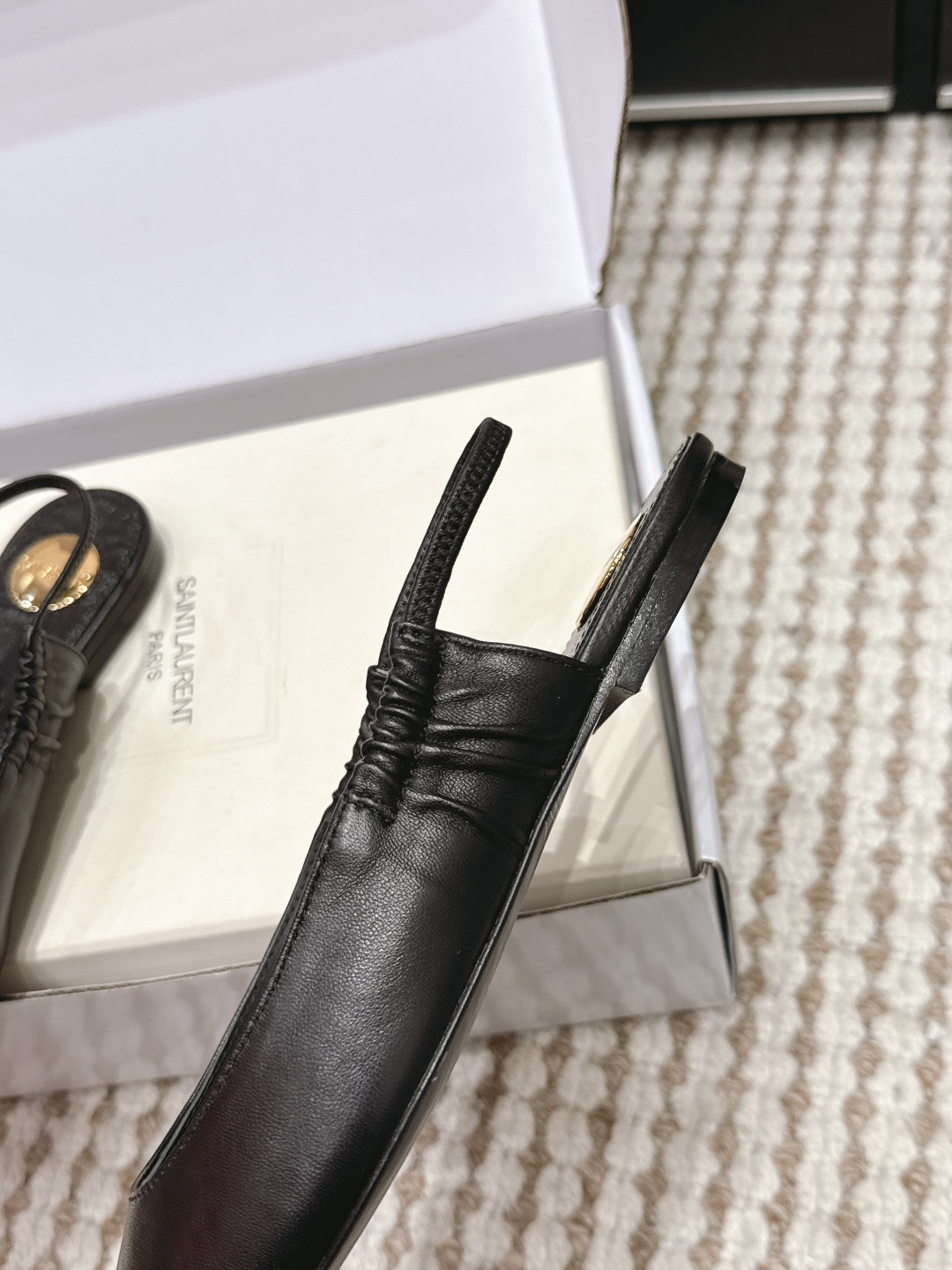 Deluxe YSL Anne-Marie Replica Leather Slingback Flats - Image 7