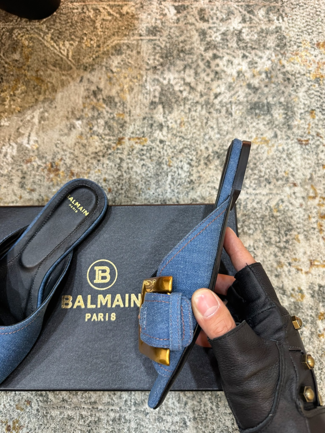 Finest Balmain Anthem Flat Denim Replica Sandals - Image 4