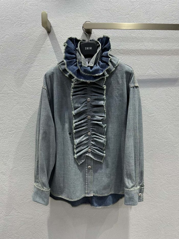 Luxury Replica Christian Dior Blouse with Removable Ruched Collar