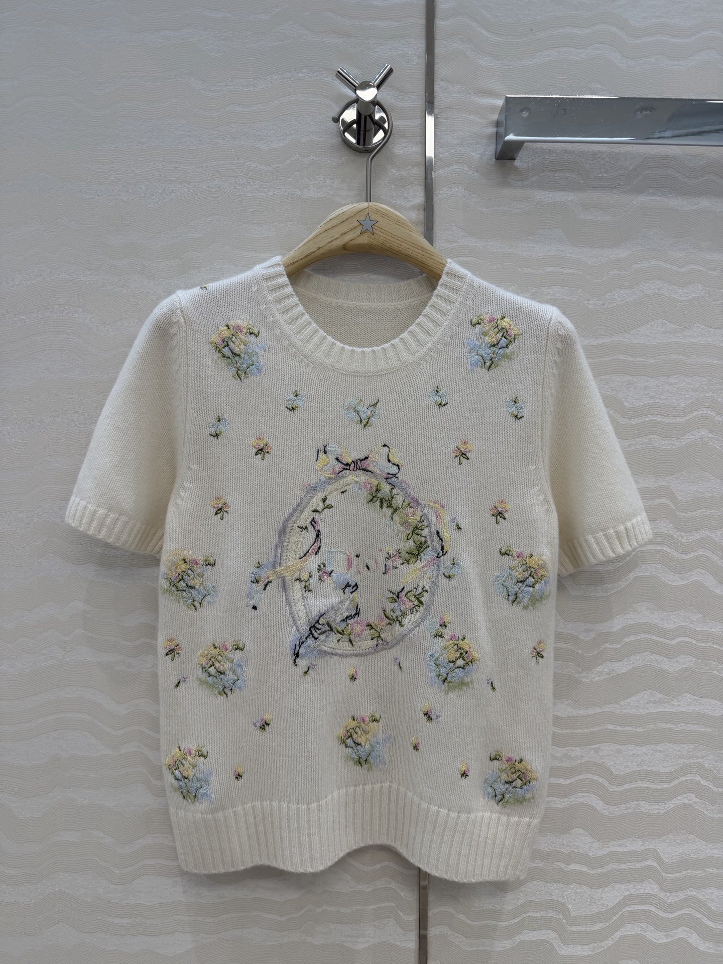 Copy Christian Dior Short-Sleeved Embroidered Replica Sweater