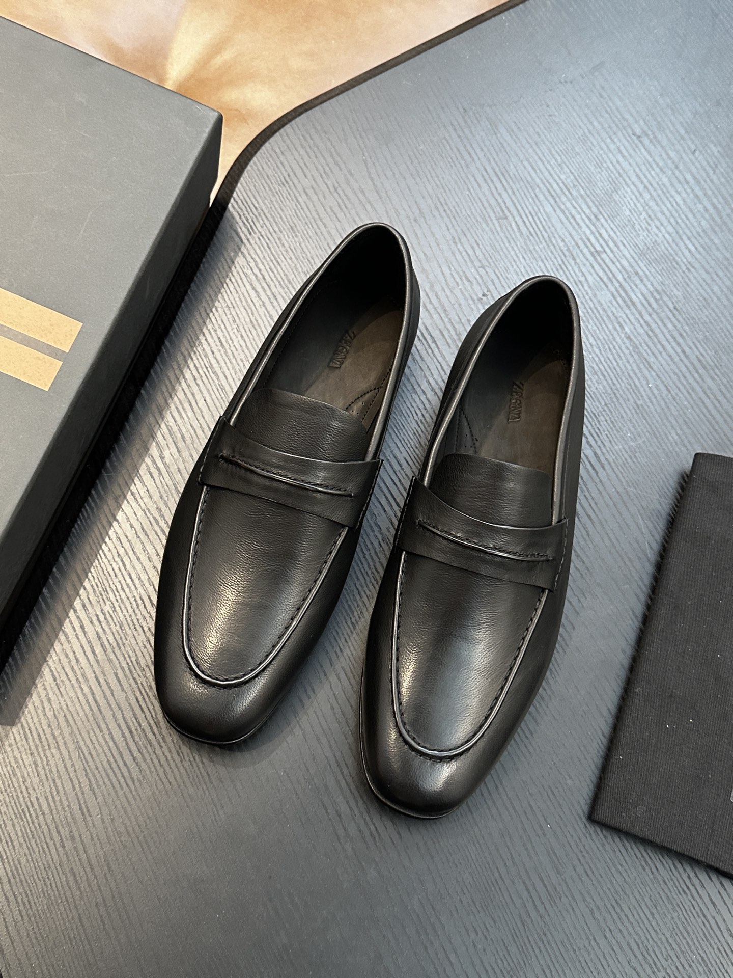 Superior Zegna Natural Grain Leather Replica Mocassin Loafer