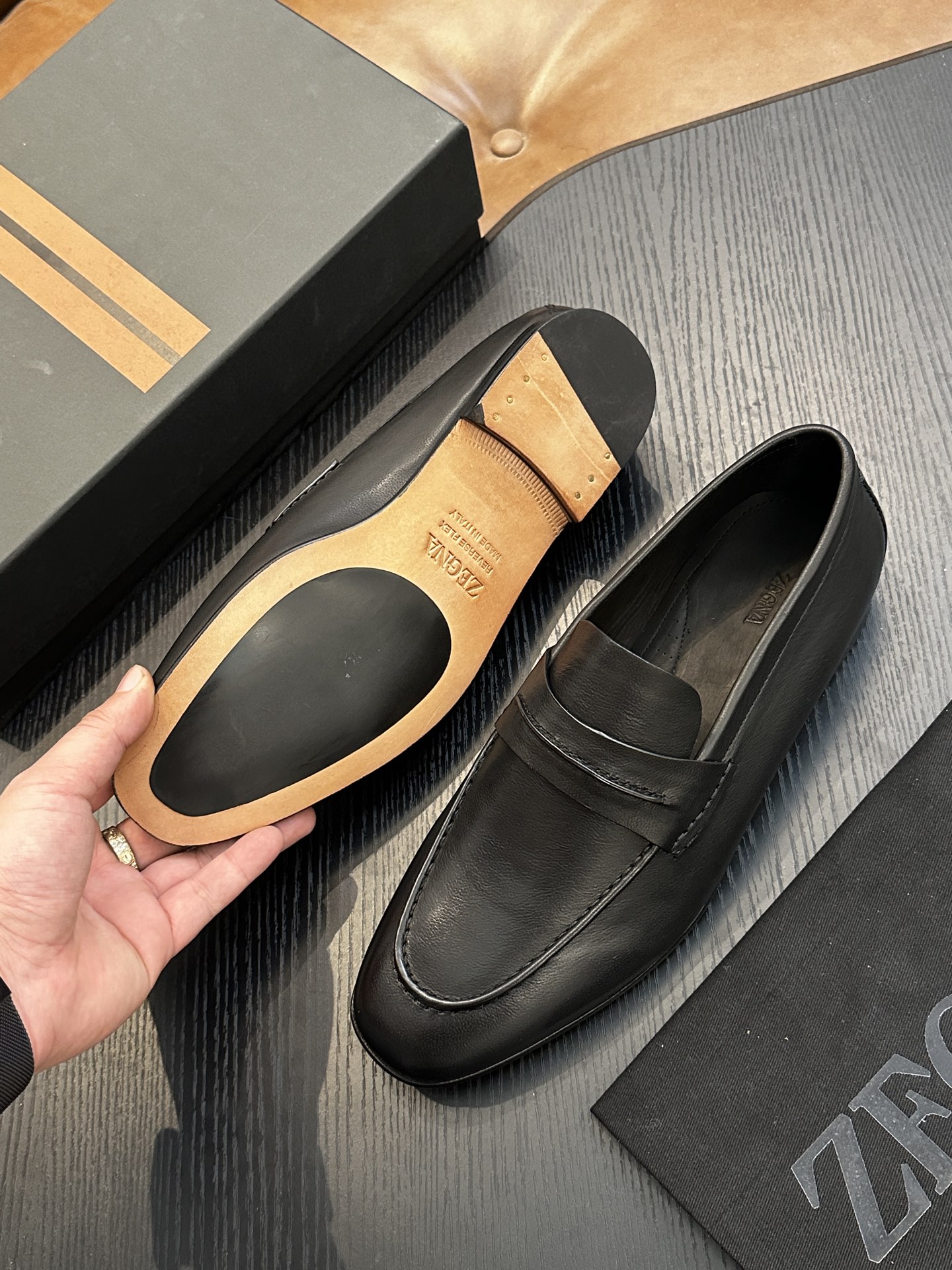 Superior Zegna Natural Grain Leather Replica Mocassin Loafer - Image 9