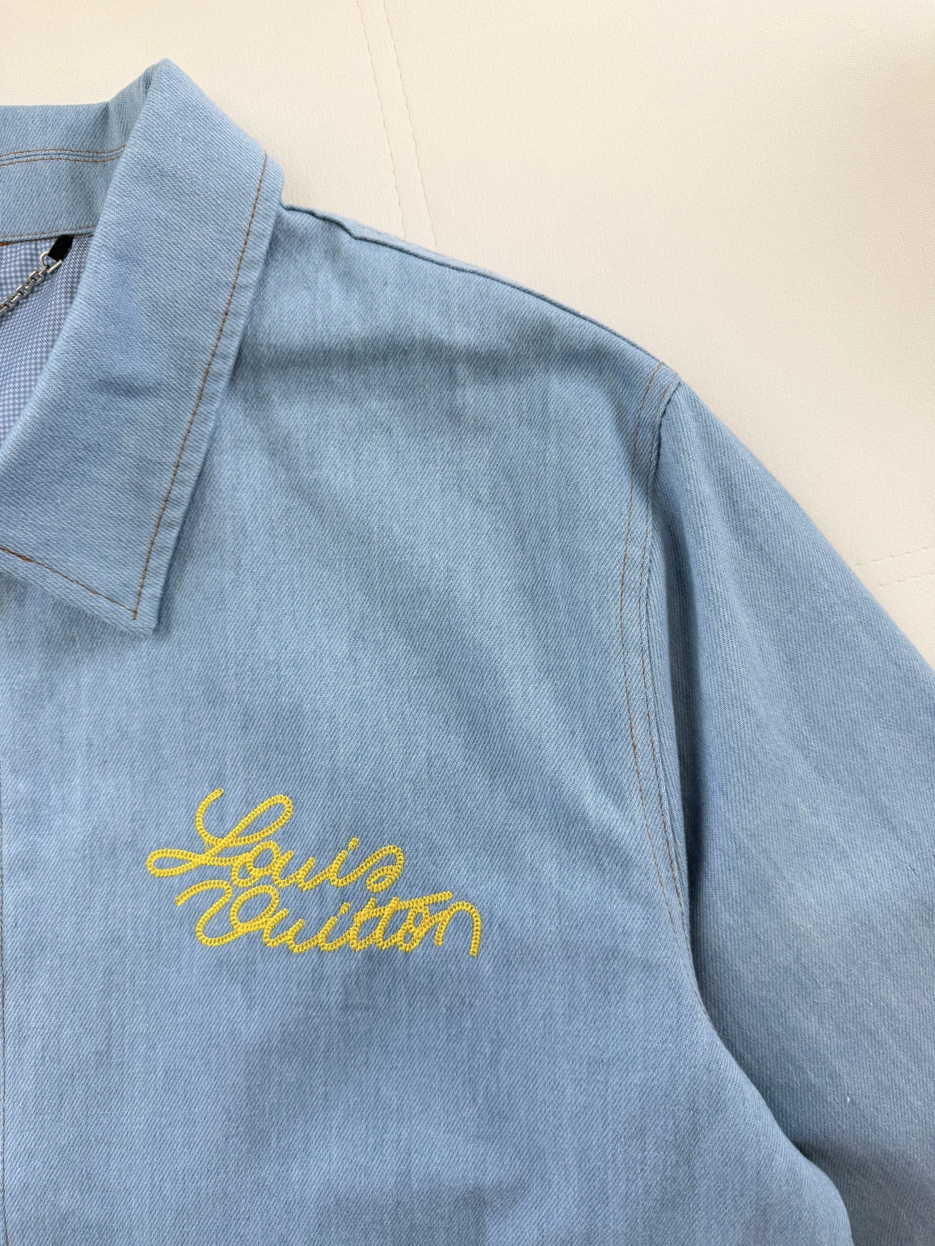 Luxury Replica Louis Vuitton Embroidered Signature Denim Workwear Blouson - Image 5