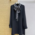Elite Louis Vuitton Monogram Collar Long-Sleeved Replica Dress