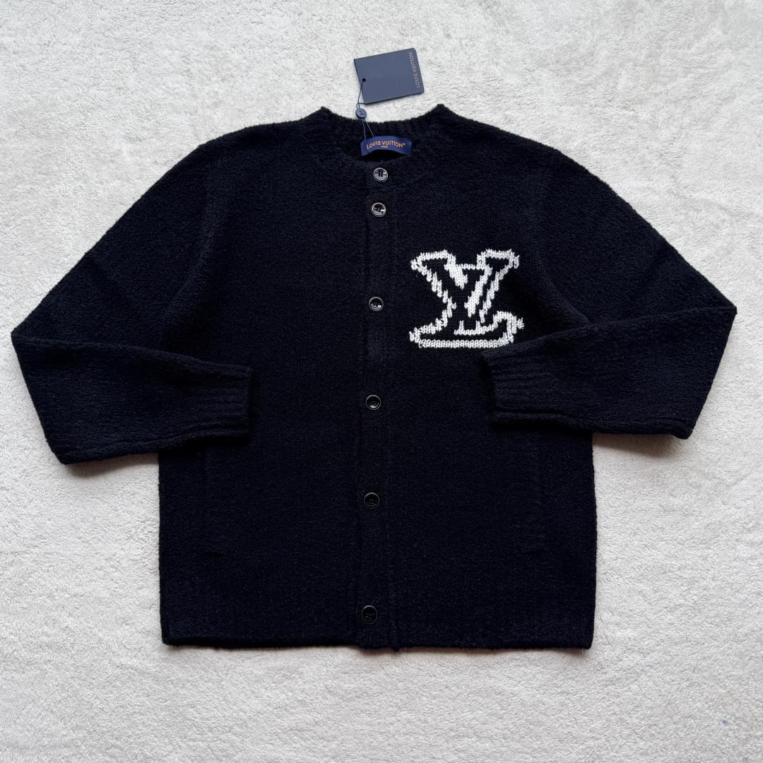 Copy Louis Vuitton Chunky Intarsia Signature Replica Cardigan