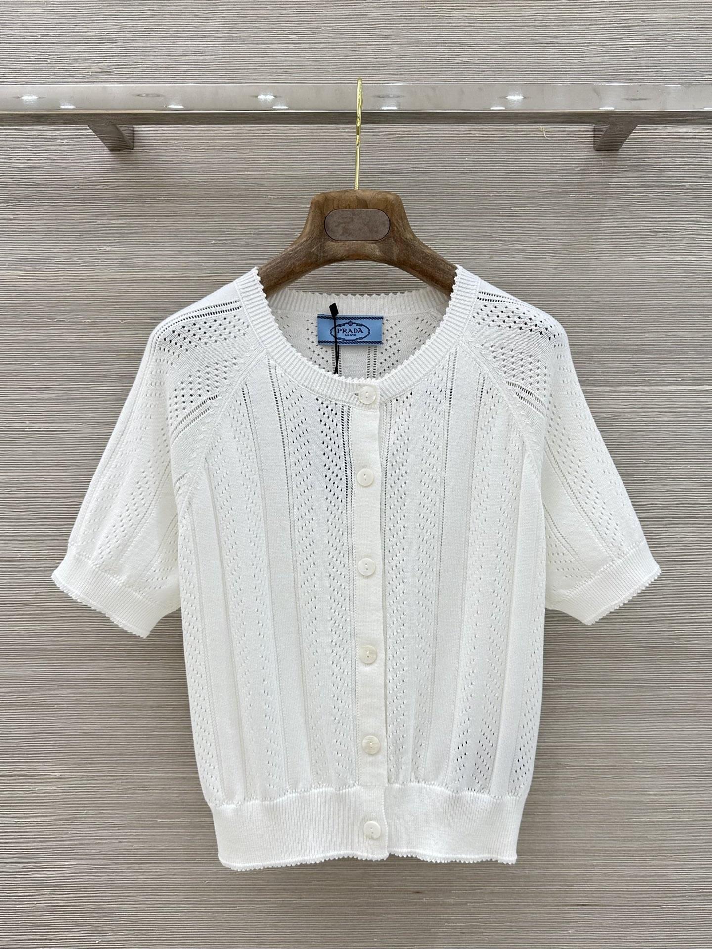 Elite Prada Short-Sleeved Openwork Cotton Replica Cardigan
